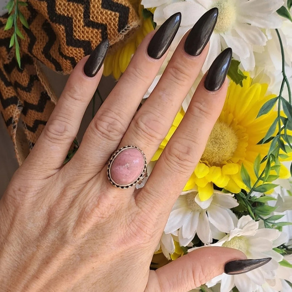 Norwegian Thulite Solitaire Ring In 925 Sterling Silver. - Picture 2 of 7